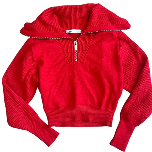 Zara Sweaters - Red Zara cropped sweater with zip-up collar and long sleeves